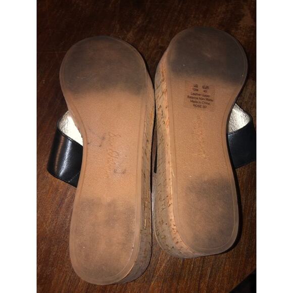 Sam Edelman Sandals Preppy Summer Black  Rose 3D  Cork  Wedges  10 - Picture 7 of 9